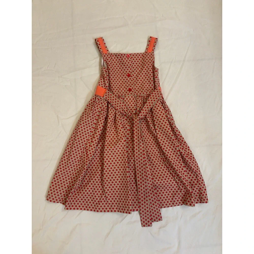 Blueberi Boulevard Girls Red Coral Polka Dot Orange Bow Dress Size 6
